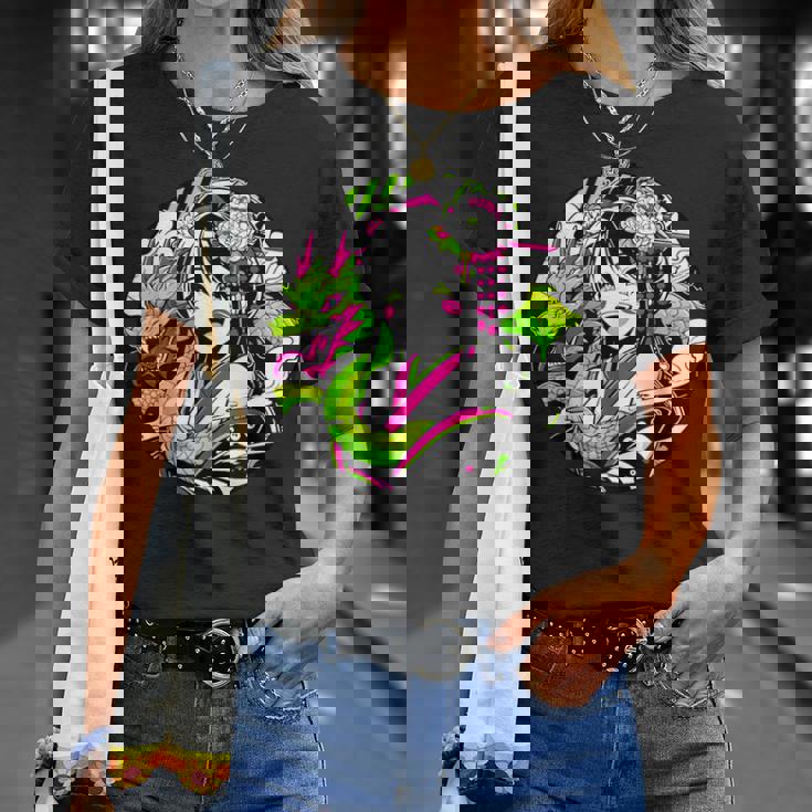 オタク愛好家のためのドラゴンボンド付きカワイイアニメ芸者 Tシャツ 彼女への贈り物