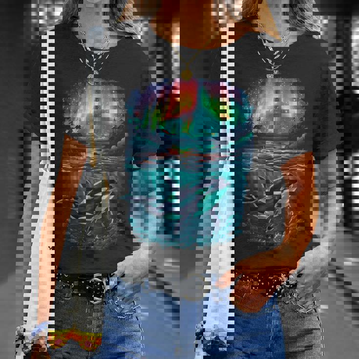 オーロラシャチが特徴のオルカ。 Tシャツ 彼女への贈り物