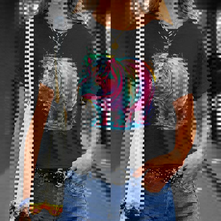 カバ 男性 女性 カラフル 水彩 カバ Tシャツ 彼女への贈り物