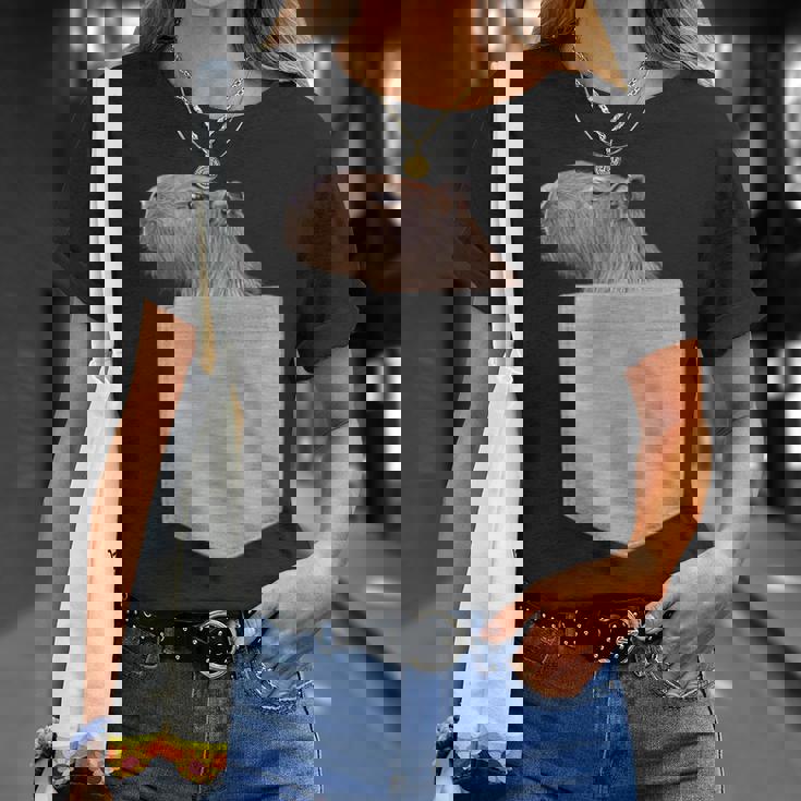 カピバラ フェイク ポケット カピバラ げっ歯類 げっ歯類 アニマル ノベルティ Tシャツ 彼女への贈り物