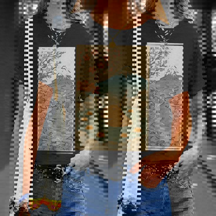 カピバラ 桜と温泉のカワイイアート Tシャツ 彼女への贈り物