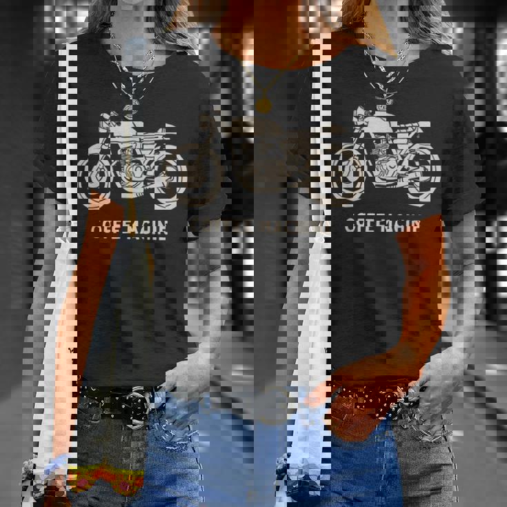 カフェレーサー 手描きバイクデザイン Tシャツ 彼女への贈り物