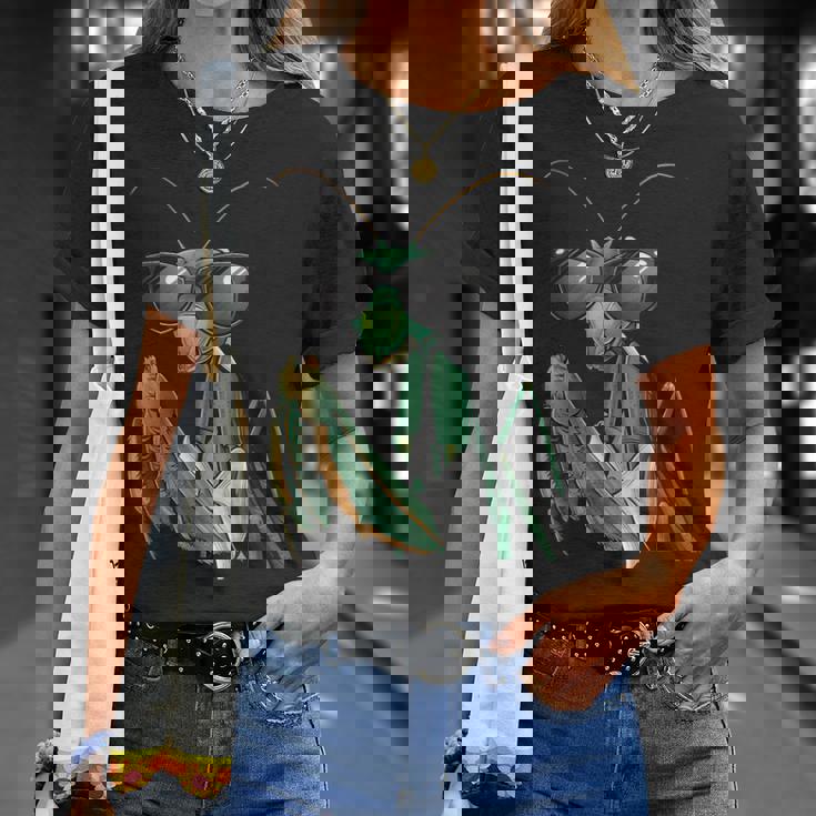 カマキリのサングラスをかぶったコスチュームファニーバグ昆虫 Tシャツ 彼女への贈り物