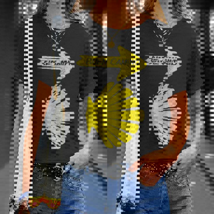 カミーノデサンティアゴの巡礼のシンボル、ブエンカミノシェル Tシャツ 彼女への贈り物