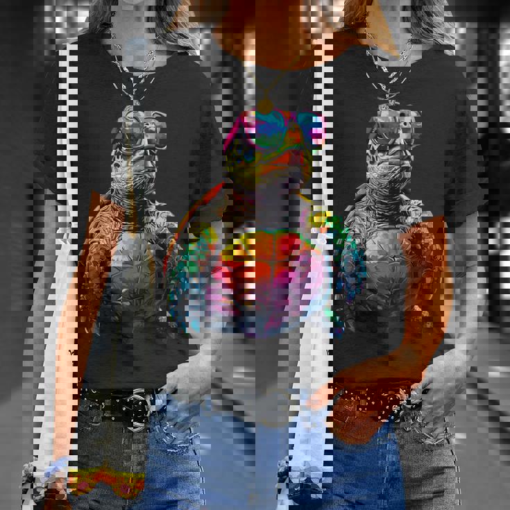カメ カラフル Popart レインボー 爬虫類 かわいい亀 Tシャツ 彼女への贈り物