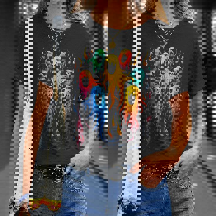 カラフル ハロウィン 幽霊 面白いグラフィックtシャツ Tシャツ 彼女への贈り物