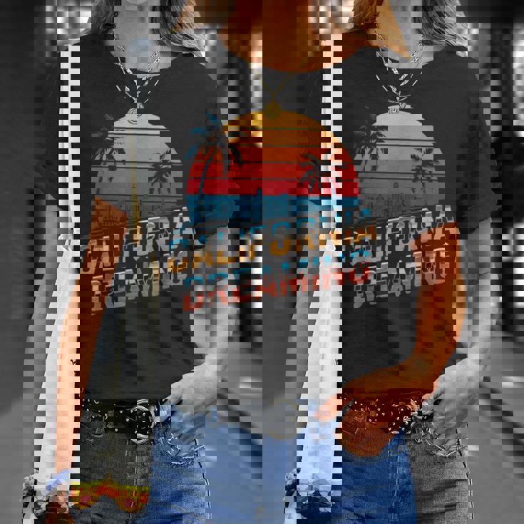 カリフォルニア ドリーミング サンセット ヤシの木 街並み Tシャツ 彼女への贈り物