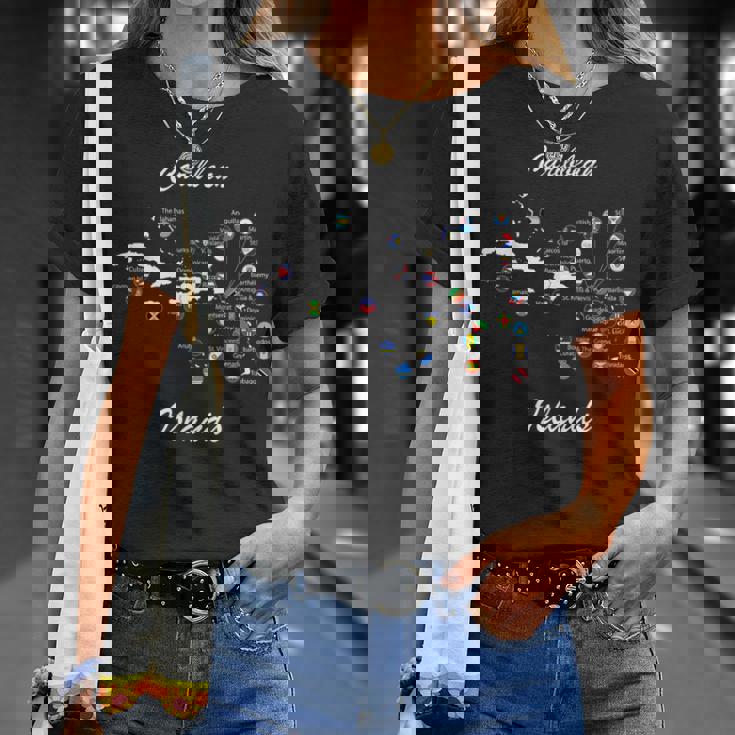 カリブ海諸島の旗と地図、カリブ海の休暇tシャツ Tシャツ 彼女への贈り物