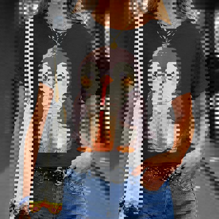 カワイイ ペンギンドリンク バブルティー ペンギンボバ Tシャツ 彼女への贈り物