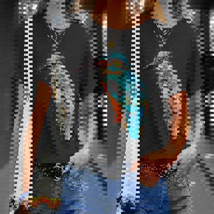 カワセミ 鳥 野生動物 動物 水彩 芸術的 ペインティング Tシャツ 彼女への贈り物