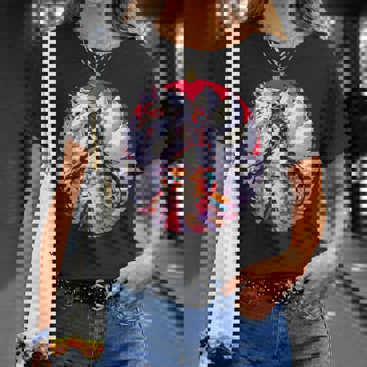 キツネ 九尾狐と日本アニメ 女の子 Tシャツ 彼女への贈り物