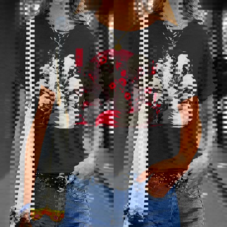 キツネ キツネ 赤いクモユリ 花 日本の九尾キツネ Tシャツ 彼女への贈り物