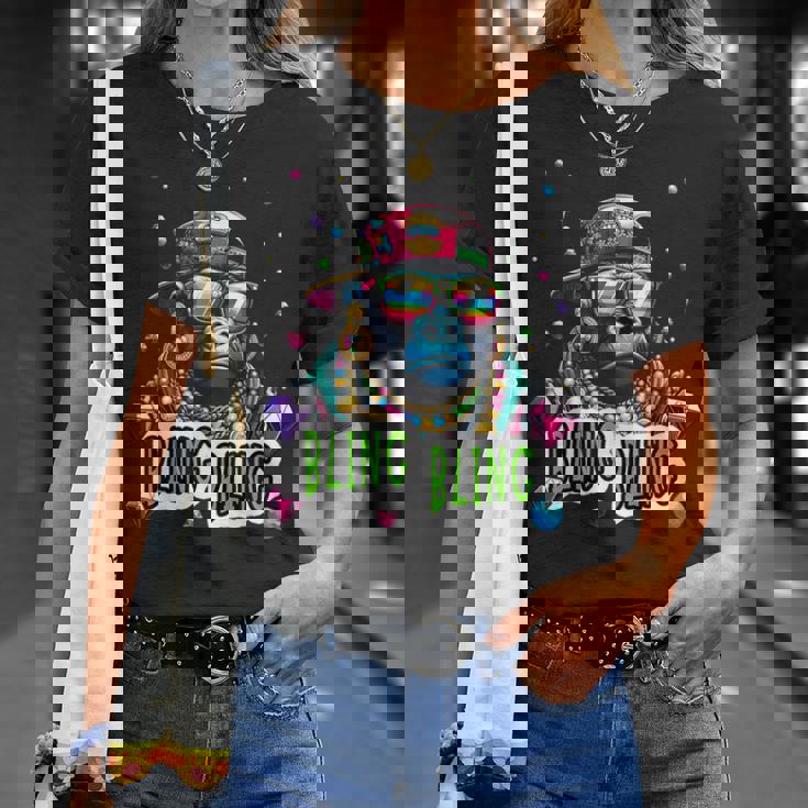 キラキラ光るクールなゴリラとジュエルヒップホップアートギャングスター Tシャツ 彼女への贈り物