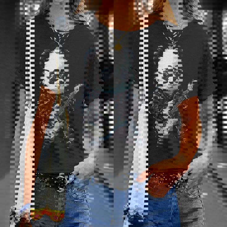 ギター ロック音楽を備えたヘビー ロック メタル パンダ Tシャツ 彼女への贈り物