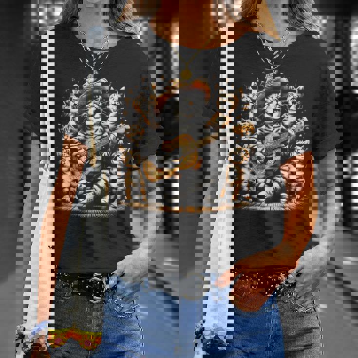 ギターを弾く猫 面白いロックミュージックギター猫 Tシャツ 彼女への贈り物