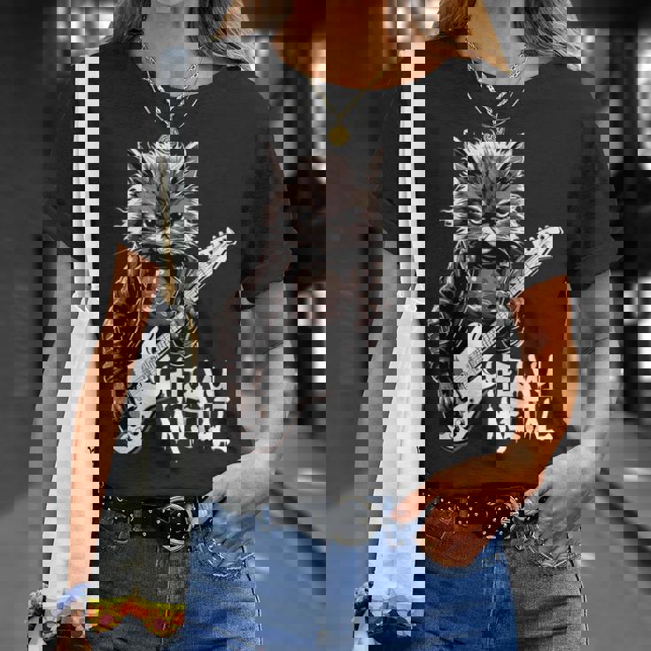 ギターを弾く猫 ヘヴィメタル ロックキャット おもしろギタリスト Tシャツ 彼女への贈り物