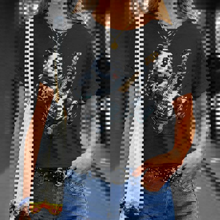 ギター付きパンダ グラフィック パンダ愛好家 パンダ ベース演奏 Tシャツ 彼女への贈り物