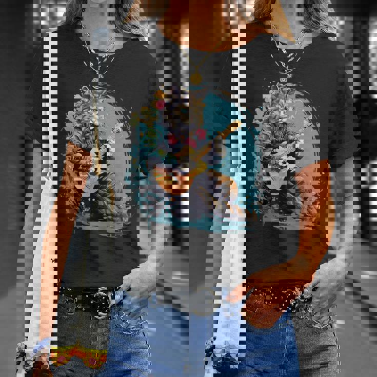 クラシックギターを弾く猫 猫 ギター 音楽 Tシャツ 彼女への贈り物