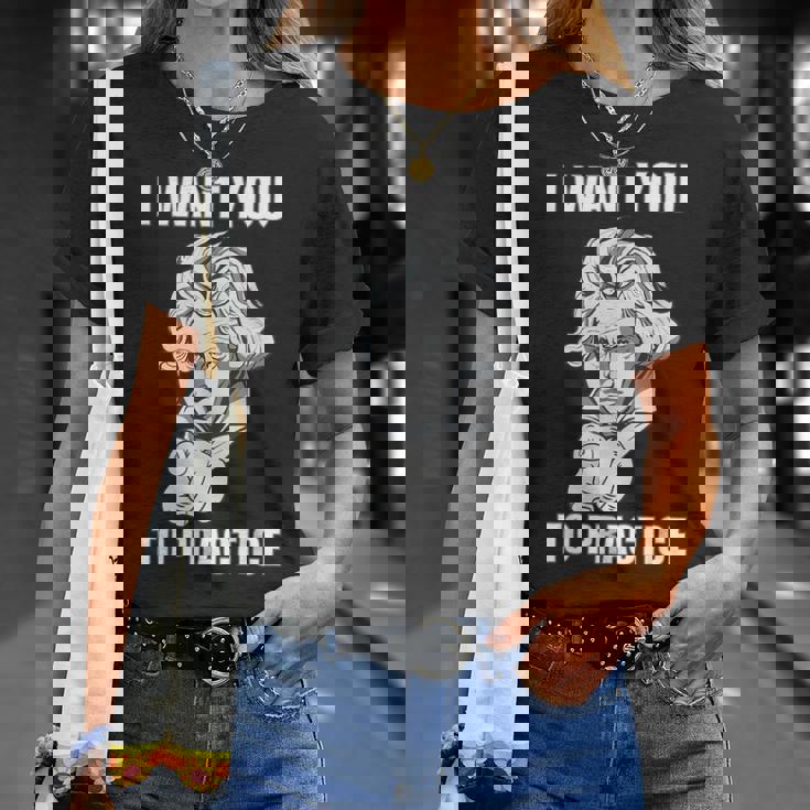 クラシック音楽 音楽家 ベートーヴェン ヴァイオリン ピアノ チェロ 練習 音楽好き おもしろ デザイン Tシャツ 彼女への贈り物