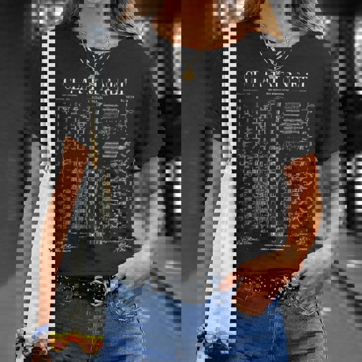 クラリネット ヴィンテージ 特許 クラリネット主義者 図面プリント Tシャツ 彼女への贈り物