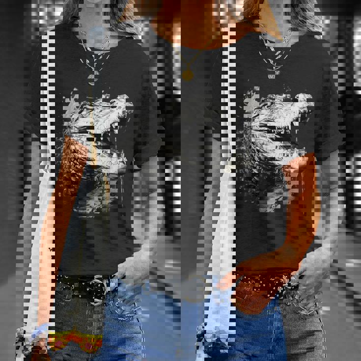 クロコダイル ワニの肖像画 爬虫類 カラフル アニマルプリント Tシャツ 彼女への贈り物