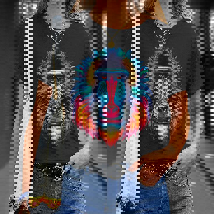 クール マンドリル 猿の精霊 動物 イラスト 絞り染め アート Tシャツ 彼女への贈り物