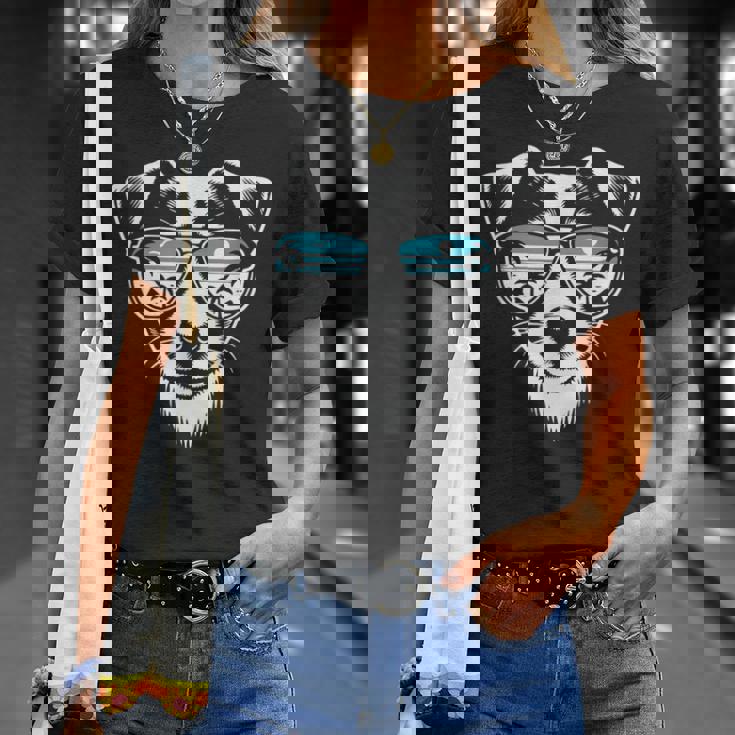 クールなジャック ラッセル テリア犬サングラス グラフィック デザイン Tシャツ 彼女への贈り物