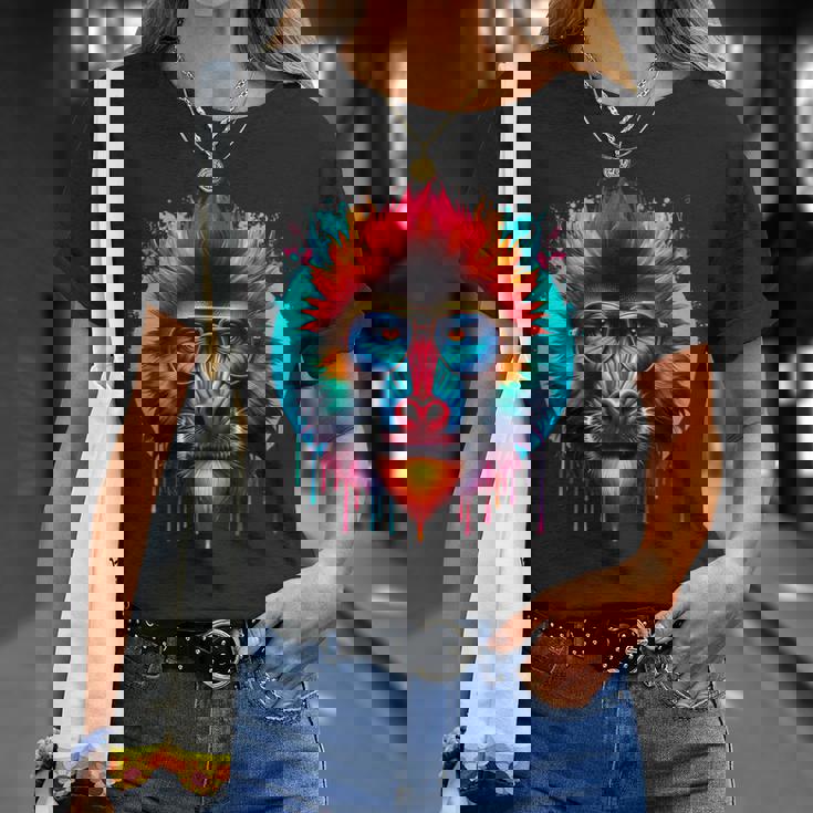 クールなタイダイサングラスマンドリルイラストアート Tシャツ 彼女への贈り物