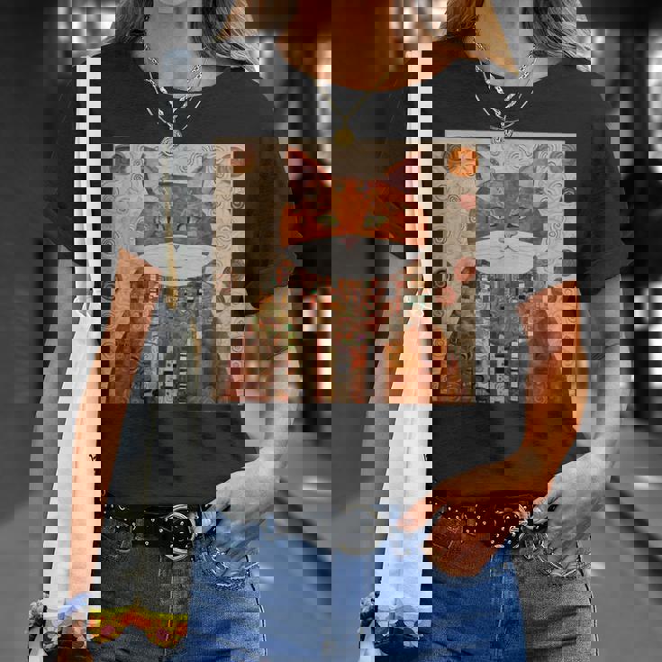 グスタフ・クリムト 幾何学模様の猫 Tシャツ 彼女への贈り物