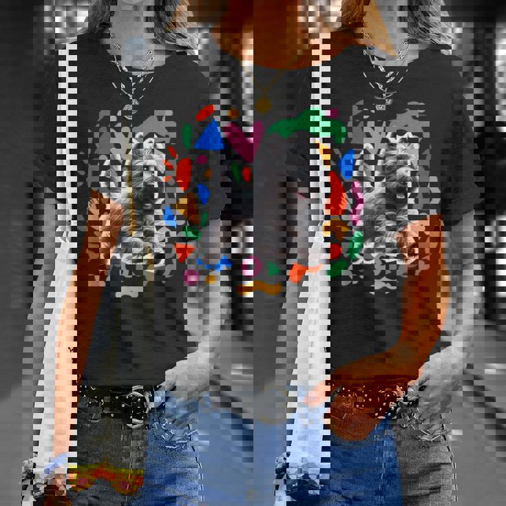 ケアンテリア カラフルなデザインの犬 Tシャツ 彼女への贈り物