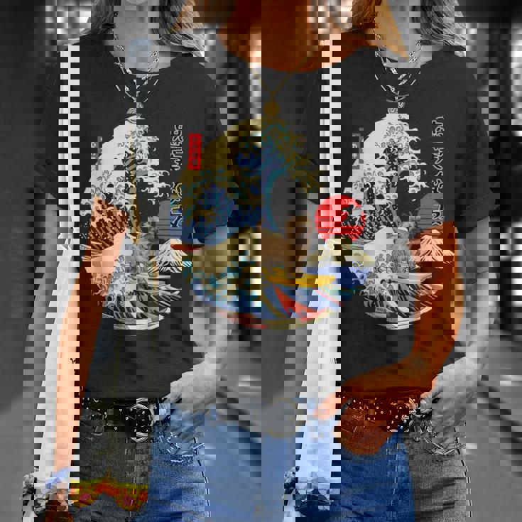 ケアンテリア 日本の神奈川波 サーフ 忠実な犬 Tシャツ 彼女への贈り物