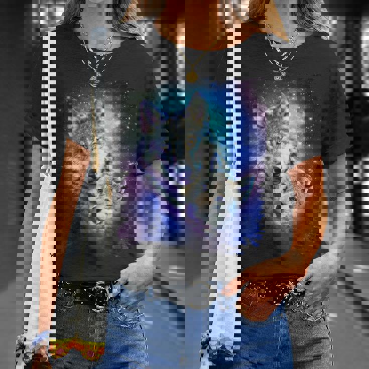 コズミックスペース オオカミ 家族 オオカミ 顔 Tシャツ 彼女への贈り物