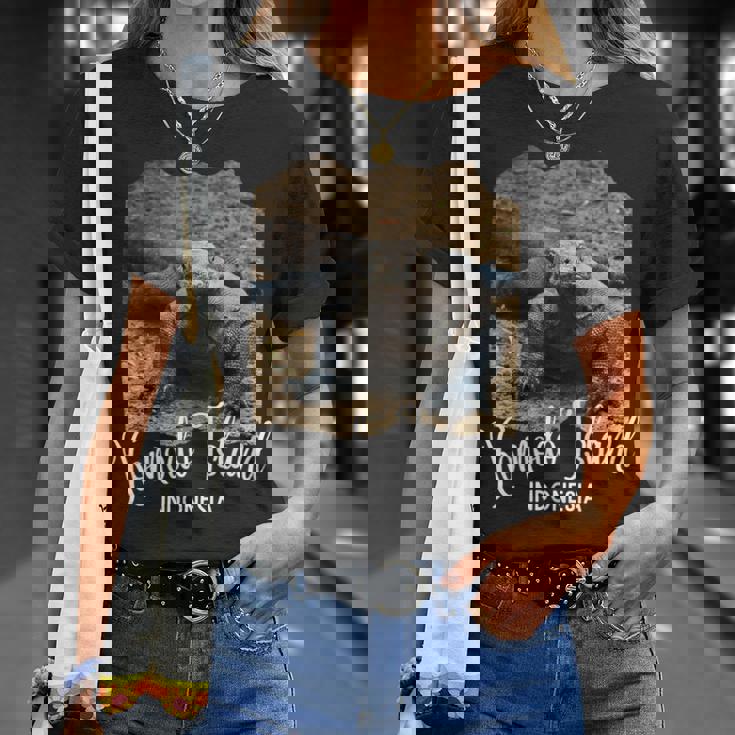 コモド島 インドネシア レトロポスターコモドドラゴン Tシャツ 彼女への贈り物