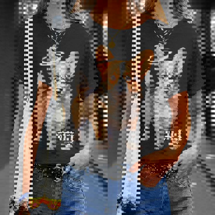 コーギー 天使 子犬 水彩 Tシャツ 彼女への贈り物