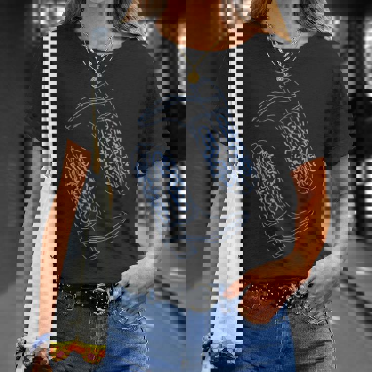 コースタル カウガール ブルー カウボーイブーツ コケット ウエスタン Tシャツ 彼女への贈り物