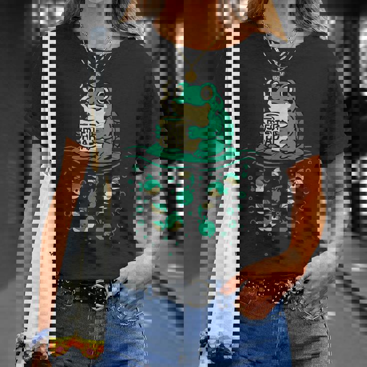 コーヒーとオタマジャクシのアートで面白い最高のお父さんカエル Tシャツ 彼女への贈り物