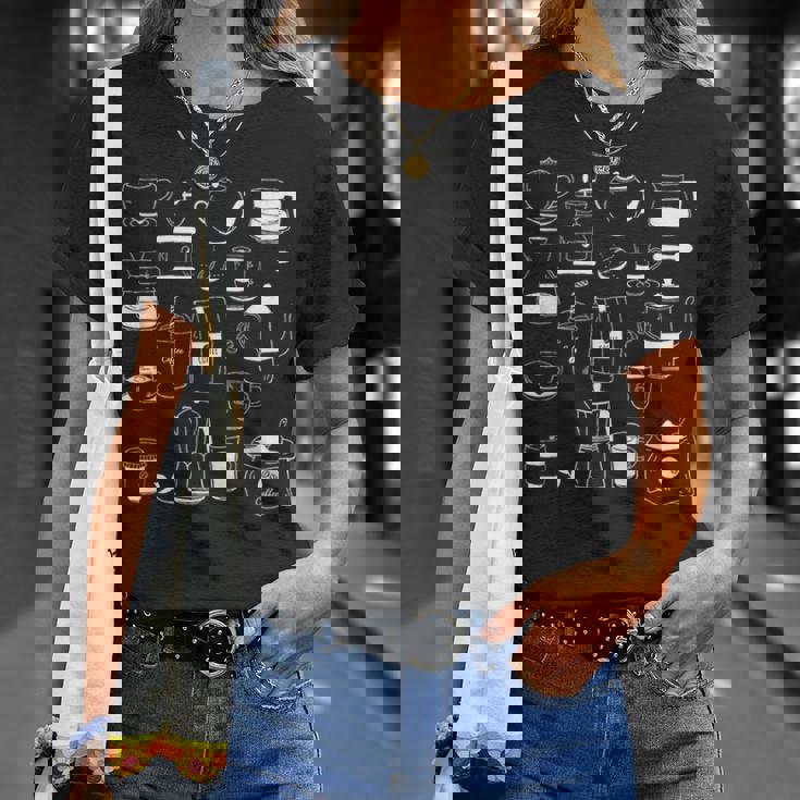 コーヒー柄 カフェイン エスプレッソ カプチーノ カフェインレス カフェ Tシャツ 彼女への贈り物