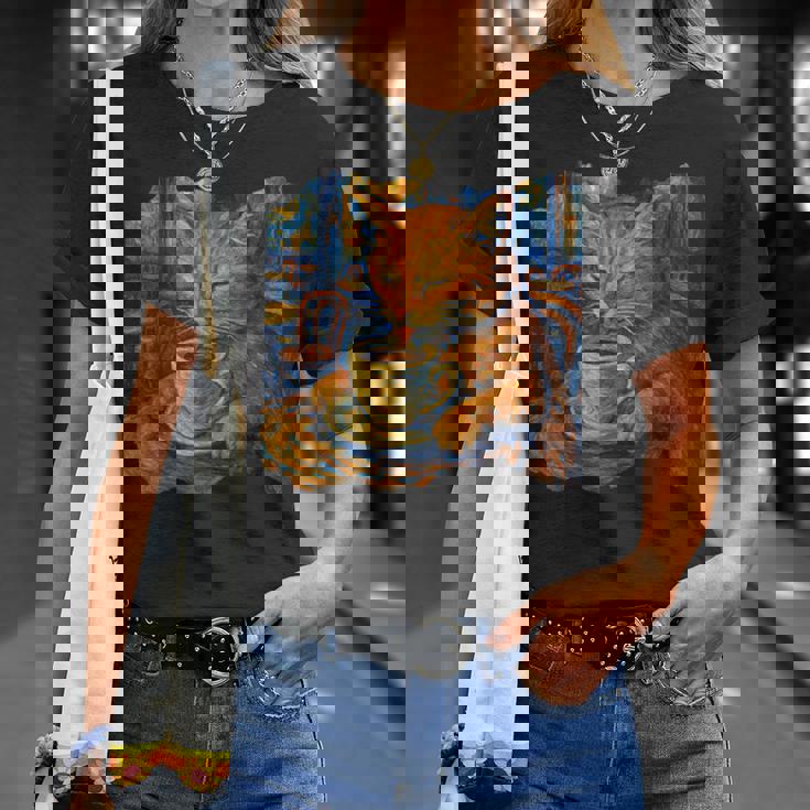 ゴッホ 猫 絵画 面白い 芸術的 猫 コーヒー愛好家 Tシャツ 彼女への贈り物