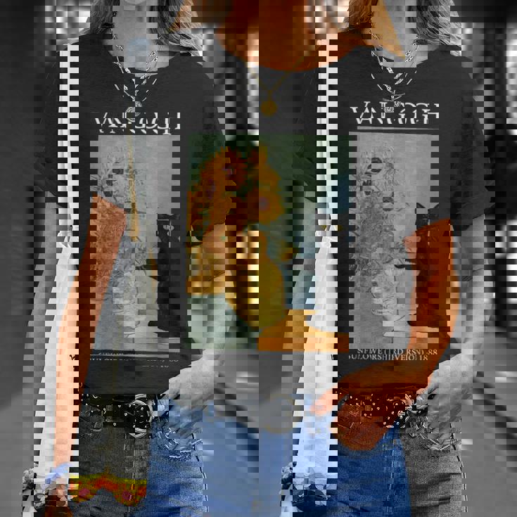 ゴッホ 黒猫 ひまわり おもしろ猫 Tシャツ 彼女への贈り物