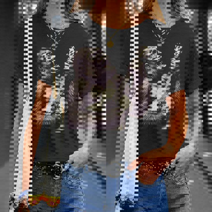 ゴリラ 演奏 ギター 面白い ロック 音楽 ギター ゴリラ Tシャツ 彼女への贈り物