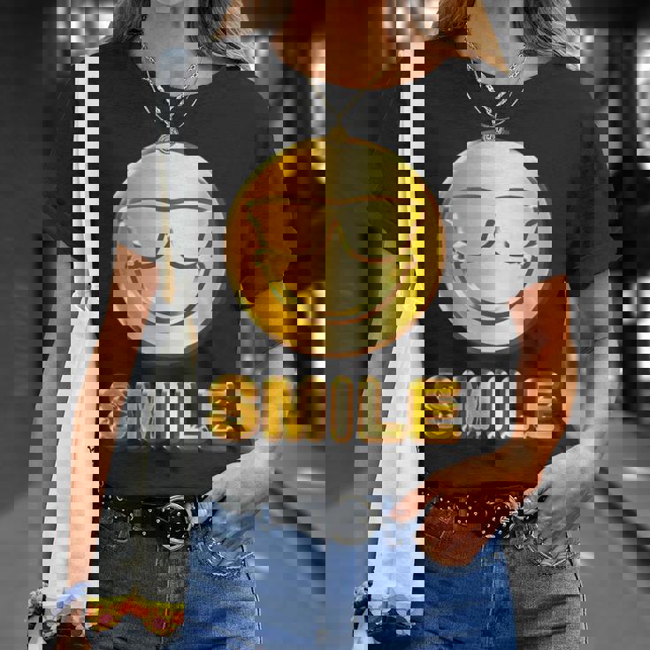 ゴールデン スマイル（フェイク ゴールド風）スマイリー フェイス ニコニコ 笑顔 サングラス 面白い 色 Tシャツ 彼女への贈り物