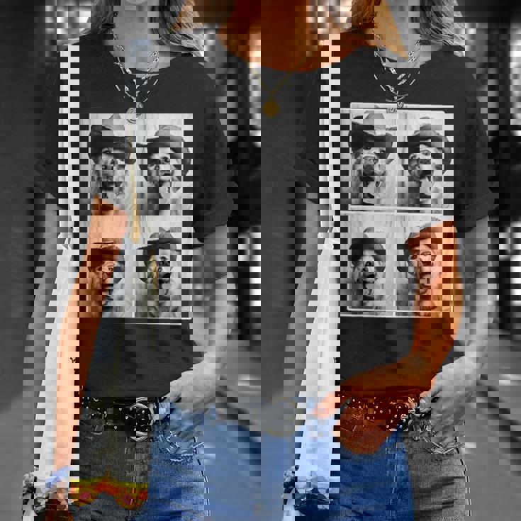 ゴールデンレトリバー カウボーイハット フォトブース セルフィー おもしろ犬 Tシャツ 彼女への贈り物