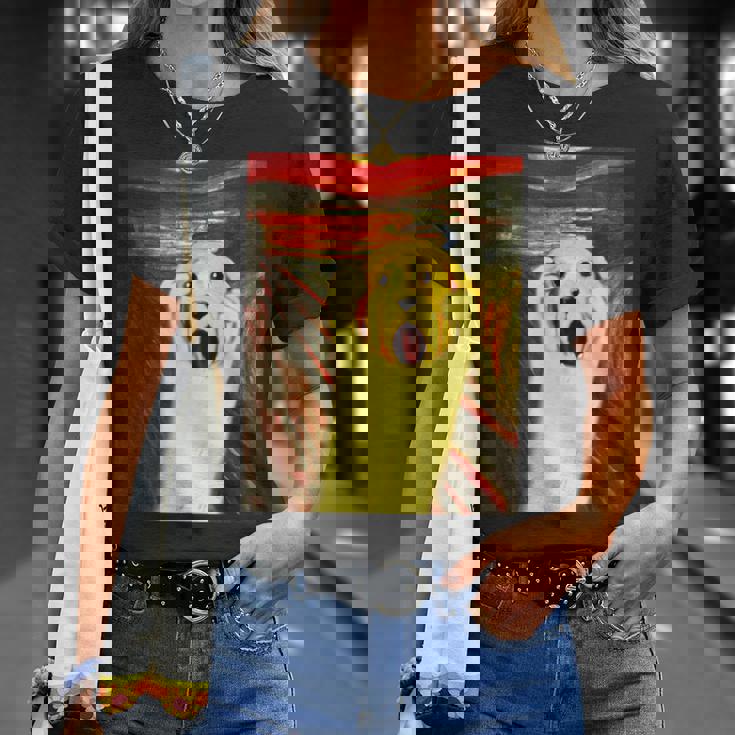 ゴールデンレトリバー 面白いtシャツ 犬 ムンクの叫び かわいい メンズ 子供 おもしろ 服 グッズ ネタ Tシャツ 彼女への贈り物