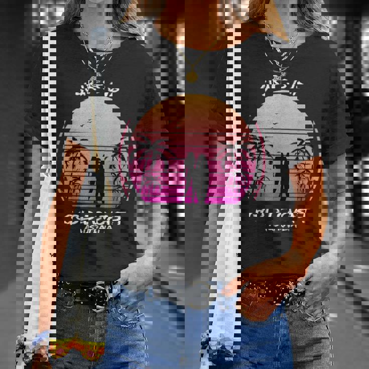 ゴールドコースト クイーンズランド州 オーストラリア サーフィン ギフト ヤシの木 スポーツ お土産 Tシャツ 彼女への贈り物