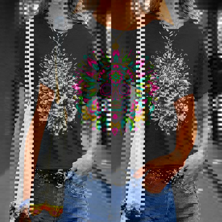 サイケデリックシュガースカルtシャツ 鮮やかでカラフルな死者の日 Tシャツ 彼女への贈り物
