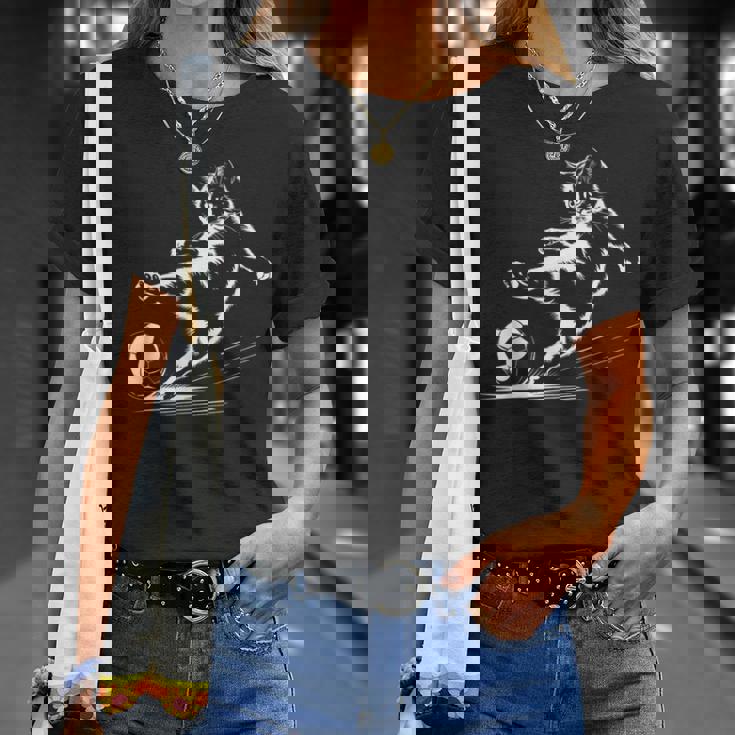 サッカーボール グラフィック 猫 スポーツ コスチューム ギフト Tシャツ 彼女への贈り物