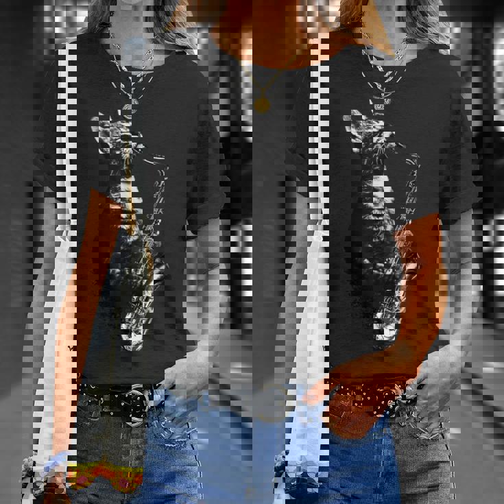 サックスを奏でる猫 面白い猫 ジャズ サックス 音楽 サックス Tシャツ 彼女への贈り物