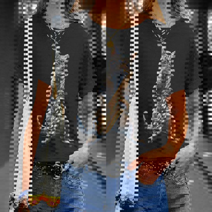 サックスを演奏する面白い猫 ジャズ サックス ミュージシャン サクソフォニスト Tシャツ 彼女への贈り物