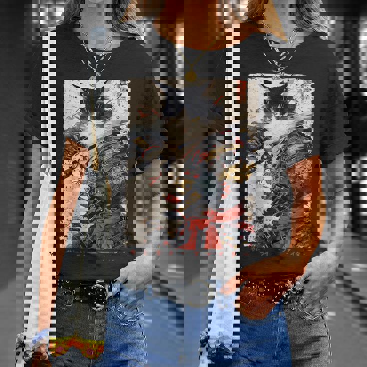 サムライ 猫戦士 浮世 墨絵 猫 サムライ Tシャツ 彼女への贈り物