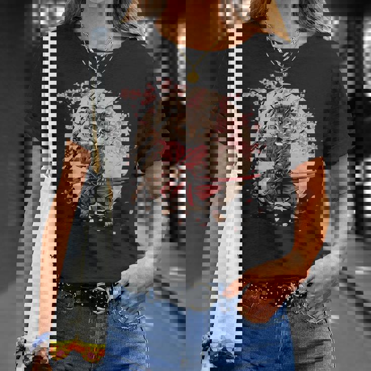 サムライキャット 日本戦士 サクラツリー 日本忍者 猫 Tシャツ 彼女への贈り物